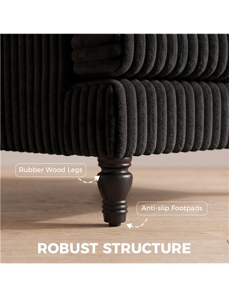 HOMCOM Corduroy Single Sofa Armchair, Modern Accent Chair with Stripes, Turned Legs and Wide Seat, Black - pic 208246 | FastDaddyshop