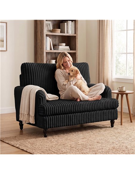 HOMCOM Corduroy Single Sofa Armchair, Modern Accent Chair with Stripes, Turned Legs and Wide Seat, Black - pic 208247 | FastDaddyshop