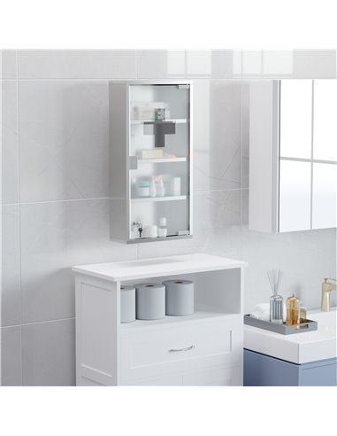 HOMCOM 4 Tier Stainless Steel Wall Mounted Medicine Cabinet with Glass Lockable Door, Silver