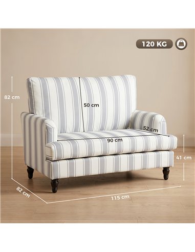 HOMCOM Velvet Single Sofa Armchair, Modern Accent Chair with Stripes, Turned Legs and Wide Seat, Grey