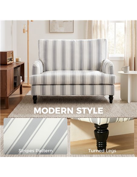 HOMCOM Velvet Single Sofa Armchair, Modern Accent Chair with Stripes, Turned Legs and Wide Seat, Grey - pic 208254 | FastDaddyshop