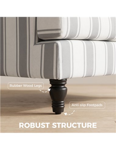 HOMCOM Velvet Single Sofa Armchair, Modern Accent Chair with Stripes, Turned Legs and Wide Seat, Grey
