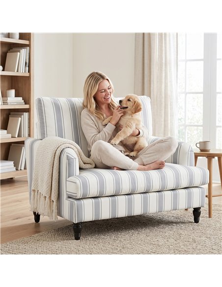 HOMCOM Velvet Single Sofa Armchair, Modern Accent Chair with Stripes, Turned Legs and Wide Seat, Grey - pic 208257 | FastDaddyshop