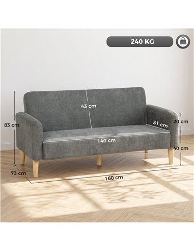 HOMCOM 2 Seater Sofa, Velvet Small Couch with 20cm Thick Padding, Wide and Deep Seat, Grey