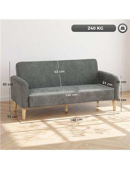 HOMCOM 2 Seater Sofa, Velvet Small Couch with 20cm Thick Padding, Wide and Deep Seat, Grey - pic 208262 | FastDaddyshop