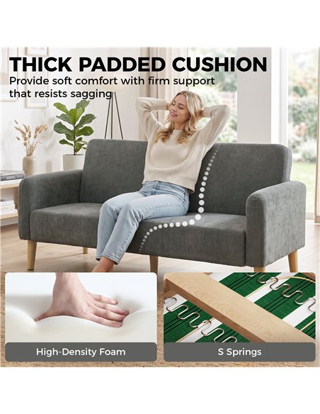 HOMCOM 2 Seater Sofa, Velvet Small Couch with 20cm Thick Padding, Wide and Deep Seat, Grey - pic 208263 | FastDaddyshop