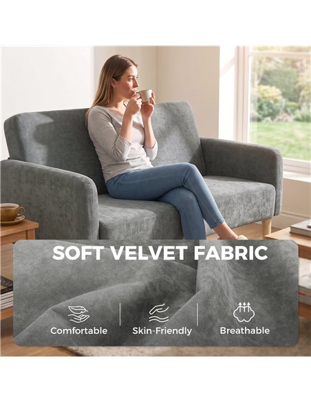 HOMCOM 2 Seater Sofa, Velvet Small Couch with 20cm Thick Padding, Wide and Deep Seat, Grey - pic 208264 | FastDaddyshop