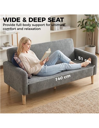 HOMCOM 2 Seater Sofa, Velvet Small Couch with 20cm Thick Padding, Wide and Deep Seat, Grey