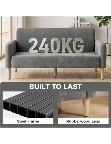 HOMCOM 2 Seater Sofa, Velvet Small Couch with 20cm Thick Padding, Wide and Deep Seat, Grey