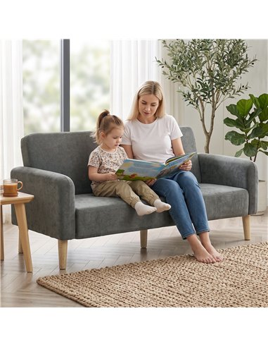 HOMCOM 2 Seater Sofa, Velvet Small Couch with 20cm Thick Padding, Wide and Deep Seat, Grey