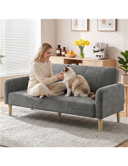 HOMCOM 2 Seater Sofa, Velvet Small Couch with 20cm Thick Padding, Wide and Deep Seat, Grey - pic 208268 | FastDaddyshop