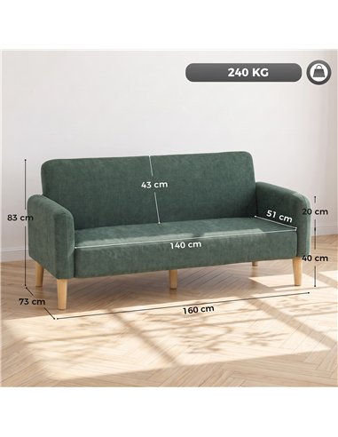 HOMCOM 2 Seater Sofa, Velvet Small Couch with 20cm Thick Padding, Wide and Deep Seat, Dark Green