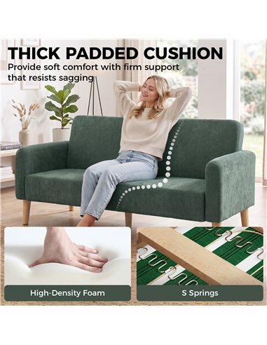 HOMCOM 2 Seater Sofa, Velvet Small Couch with 20cm Thick Padding, Wide and Deep Seat, Dark Green