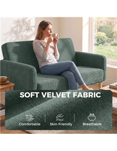 HOMCOM 2 Seater Sofa, Velvet Small Couch with 20cm Thick Padding, Wide and Deep Seat, Dark Green