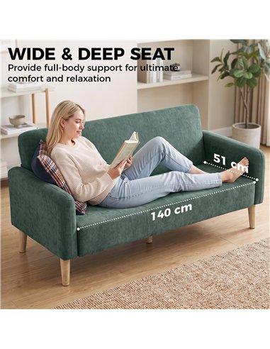 HOMCOM 2 Seater Sofa, Velvet Small Couch with 20cm Thick Padding, Wide and Deep Seat, Dark Green