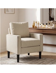 HOMCOM Accent Chair, Removable Pillow Linen Armchair with Comfy Spring Cushion for Living Room, Bedroom, Study, Cream 2