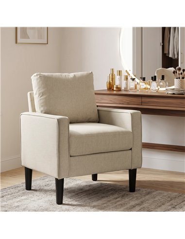 HOMCOM Accent Chair, Removable Pillow Linen Armchair with Comfy Spring Cushion for Living Room, Bedroom, Study, Cream