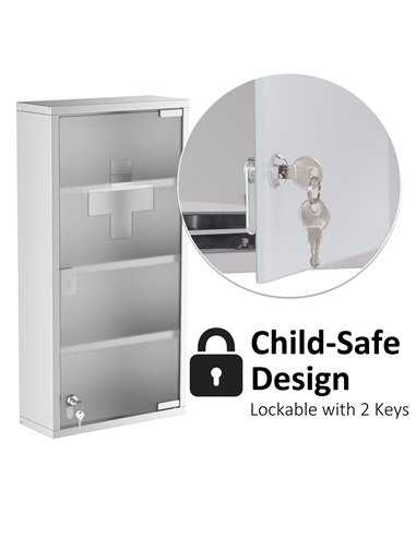 HOMCOM 4 Tier Stainless Steel Wall Mounted Medicine Cabinet with Glass Lockable Door, Silver