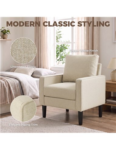 HOMCOM Accent Chair, Removable Pillow Linen Armchair with Comfy Spring Cushion for Living Room, Bedroom, Study, Cream