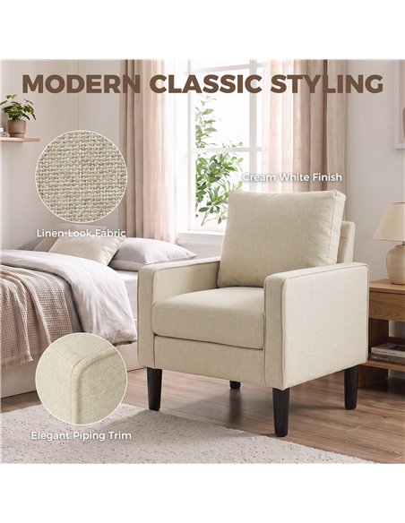 HOMCOM Accent Chair, Removable Pillow Linen Armchair with Comfy Spring Cushion for Living Room, Bedroom, Study, Cream - pic 208283 | FastDaddyshop