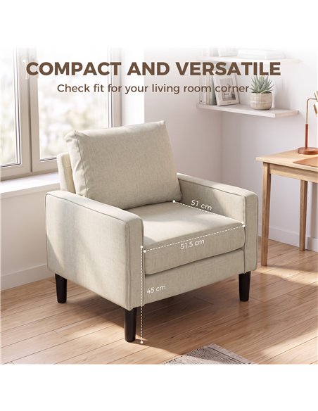 HOMCOM Accent Chair, Removable Pillow Linen Armchair with Comfy Spring Cushion for Living Room, Bedroom, Study, Cream - pic 208284 | FastDaddyshop