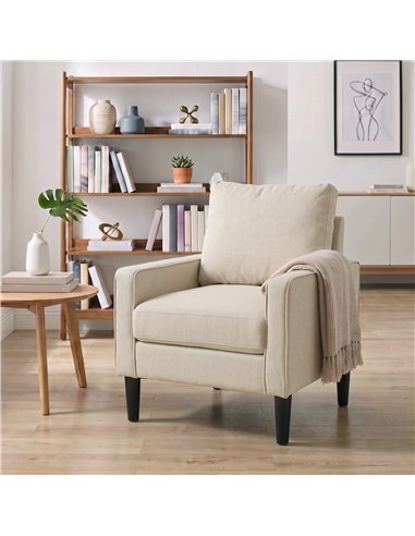HOMCOM Accent Chair, Removable Pillow Linen Armchair with Comfy Spring Cushion for Living Room, Bedroom, Study, Cream