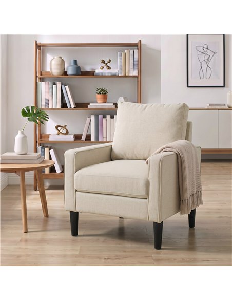 HOMCOM Accent Chair, Removable Pillow Linen Armchair with Comfy Spring Cushion for Living Room, Bedroom, Study, Cream - pic 208286 | FastDaddyshop