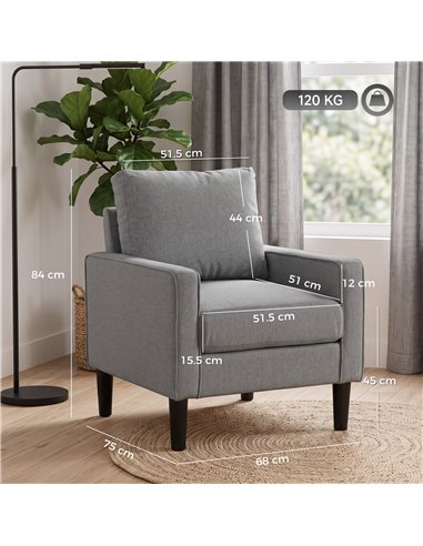 HOMCOM Accent Chair, Removable Pillow Linen Armchair with Comfy Spring Cushion for Living Room, Bedroom, Study, Dark Grey