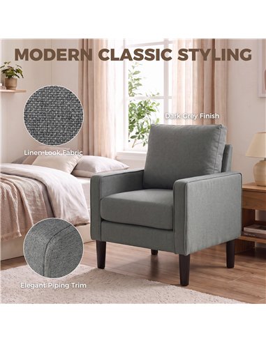 HOMCOM Accent Chair, Removable Pillow Linen Armchair with Comfy Spring Cushion for Living Room, Bedroom, Study, Dark Grey