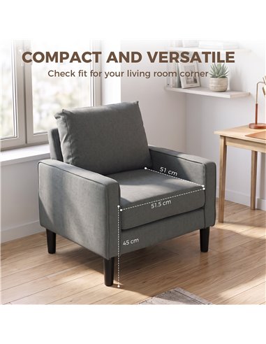 HOMCOM Accent Chair, Removable Pillow Linen Armchair with Comfy Spring Cushion for Living Room, Bedroom, Study, Dark Grey