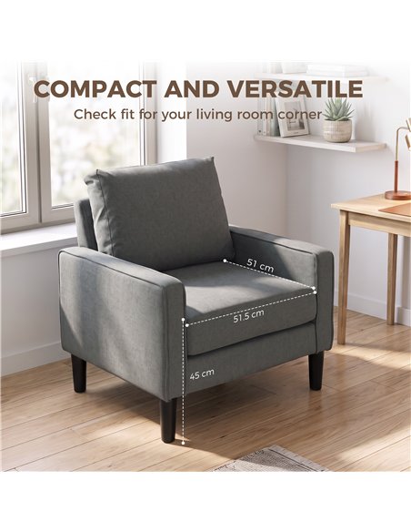 HOMCOM Accent Chair, Removable Pillow Linen Armchair with Comfy Spring Cushion for Living Room, Bedroom, Study, Dark Grey - pic 208293 | FastDaddyshop