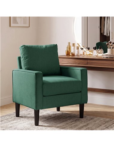 HOMCOM Accent Chair, Removable Pillow Linen Armchair with Comfy Spring Cushion for Living Room, Bedroom, Study, Dark Green