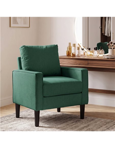 HOMCOM Accent Chair, Removable Pillow Linen Armchair with Comfy Spring Cushion for Living Room, Bedroom, Study, Dark Green - pic 208297 | FastDaddyshop