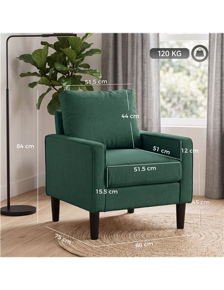 HOMCOM Accent Chair, Removable Pillow Linen Armchair with Comfy Spring Cushion for Living Room, Bedroom, Study, Dark Green - pic 208298 | FastDaddyshop