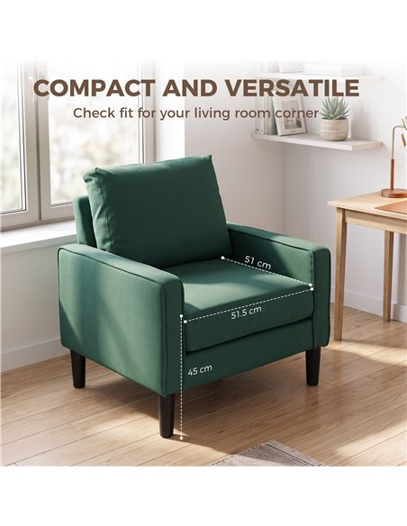 HOMCOM Accent Chair, Removable Pillow Linen Armchair with Comfy Spring Cushion for Living Room, Bedroom, Study, Dark Green - pic 208302 | FastDaddyshop
