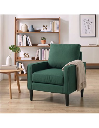 HOMCOM Accent Chair, Removable Pillow Linen Armchair with Comfy Spring Cushion for Living Room, Bedroom, Study, Dark Green