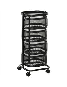 HOMCOM Metal Storage Cart, 4-Tier Storage Trolley on Wheels with 4 Mesh Baskets and Top Tray, Black