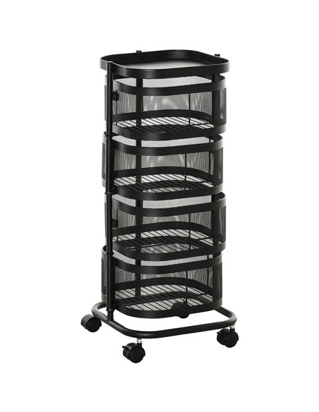 HOMCOM Metal Storage Cart, 4-Tier Storage Trolley on Wheels with 4 Mesh Baskets and Top Tray, Black - pic 208305 | FastDaddyshop