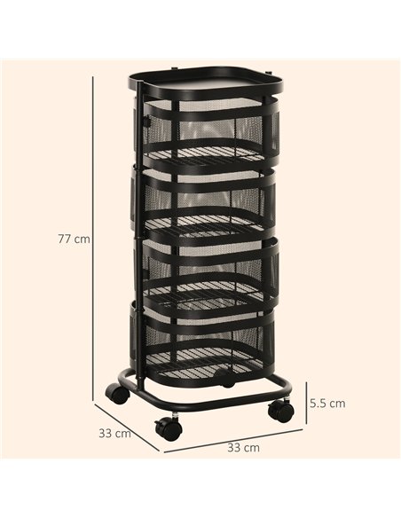 HOMCOM Metal Storage Cart, 4-Tier Storage Trolley on Wheels with 4 Mesh Baskets and Top Tray, Black - pic 208307 | FastDaddyshop