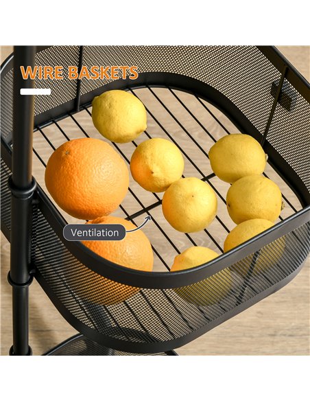 HOMCOM Metal Storage Cart, 4-Tier Storage Trolley on Wheels with 4 Mesh Baskets and Top Tray, Black - pic 208309 | FastDaddyshop