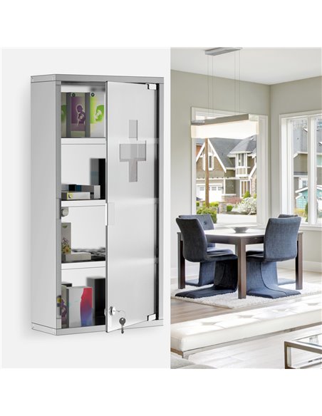 HOMCOM 4 Tier Stainless Steel Wall Mounted Medicine Cabinet with Glass Lockable Door, Silver - pic 20831 | FastDaddyshop