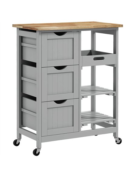 HOMCOM Rolling Kitchen Island Cart, Bar Serving Cart, Compact Trolley on Wheels with Wood Top, Shelves & Drawers, Grey - pic 208314 | FastDaddyshop