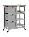 HOMCOM Rolling Kitchen Island Cart, Bar Serving Cart, Compact Trolley on Wheels with Wood Top, Shelves & Drawers, Grey