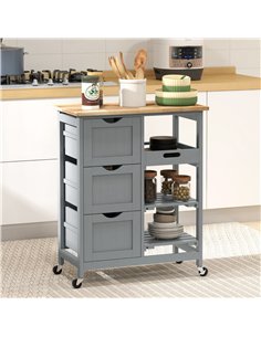 HOMCOM Rolling Kitchen Island Cart, Bar Serving Cart, Compact Trolley on Wheels with Wood Top, Shelves & Drawers, Grey 2