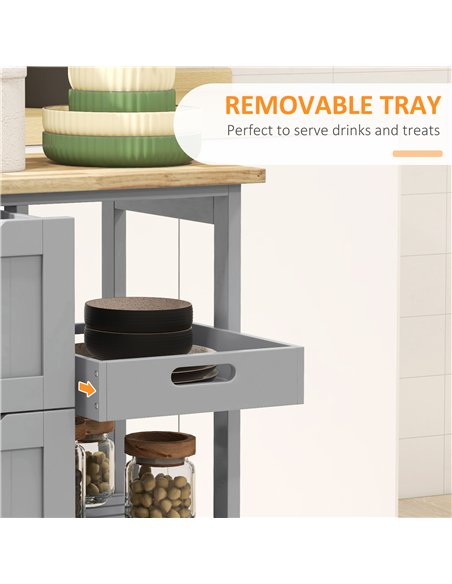 HOMCOM Rolling Kitchen Island Cart, Bar Serving Cart, Compact Trolley on Wheels with Wood Top, Shelves & Drawers, Grey - pic 208318 | FastDaddyshop