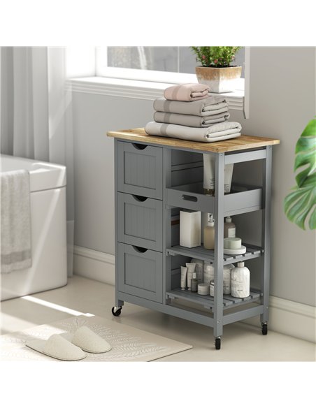 HOMCOM Rolling Kitchen Island Cart, Bar Serving Cart, Compact Trolley on Wheels with Wood Top, Shelves & Drawers, Grey - pic 208322 | FastDaddyshop