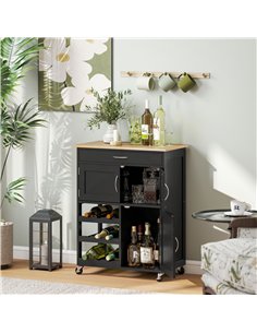 HOMCOM Modern Kitchen Trolley, Rolling Island Storage Cart with Drawer, 9-bottle Wine Rack, Door Cabinets, Black 2