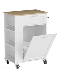 HOMCOM Kitchen Storage Trolley on Wheels, Rolling Kitchen Island with 2 Drawers, Tilt-Out Rubbish Cabinet and Storage, White