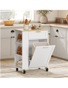 HOMCOM Kitchen Storage Trolley on Wheels, Rolling Kitchen Island with 2 Drawers, Tilt-Out Rubbish Cabinet and Storage, White 2
