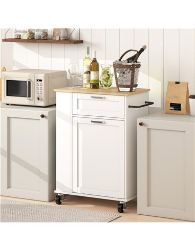 HOMCOM Kitchen Storage Trolley on Wheels, Rolling Kitchen Island with 2 Drawers, Tilt-Out Rubbish Cabinet and Storage, White